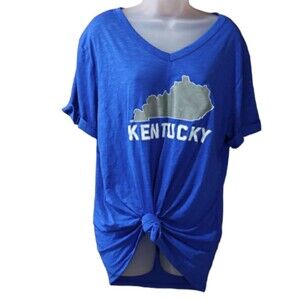 ZooZatZ Blue Kentucky State Graphic Twisted Tie Front Vneck Tee Shirt LG